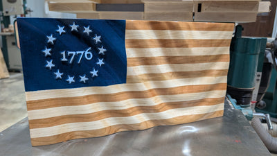 Betsy Ross Wooden Wavy Flag with 1776