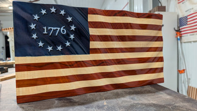 Betsy Ross Wooden Wavy Flag with 1776