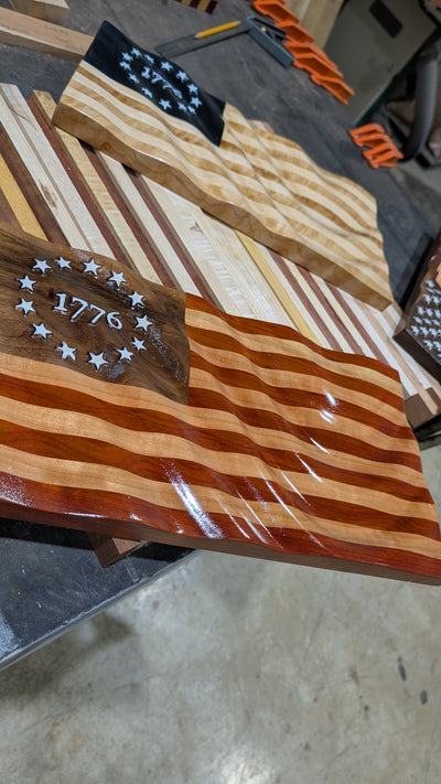 Betsy Ross Wooden Wavy Flag with 1776